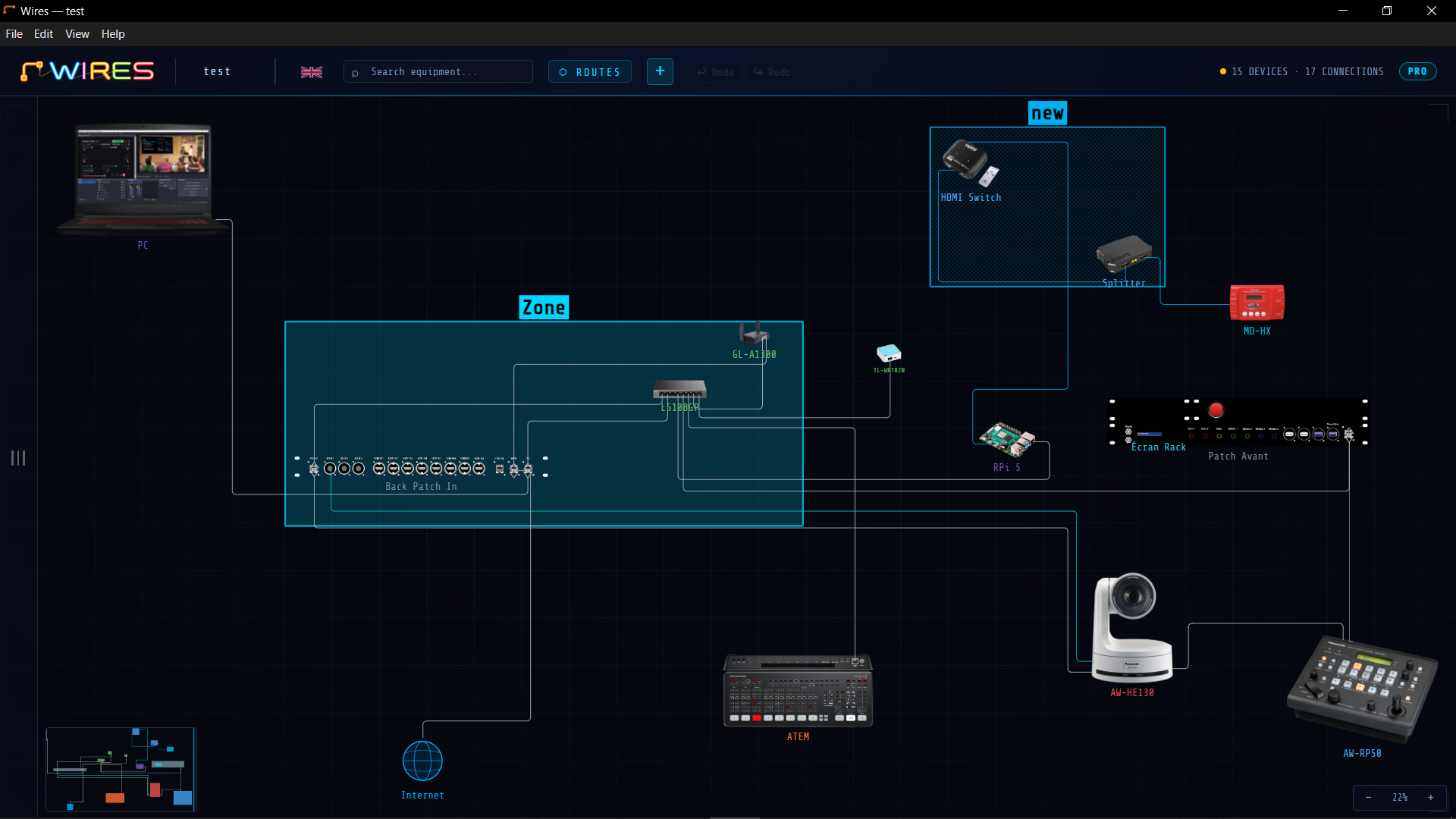 Example AV project open in Wires
